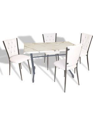 Dockers Halley - Kapitoneli Mutfak Masa Takımı - 80X140 (Werzalit, Wermodin Veya Allzalit Tabla) - Afyon Mermer-Beyaz