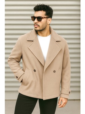 Delpino Erkek Oversize Kruvaze Kaşe Kaban