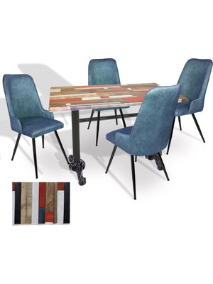 Dockers Çipa - Çırağan Mutfak Masa Takımı - 80X120 (Werzalit, Wermodin ve Allzalit Tabla) - (Red Wood - Mavi)