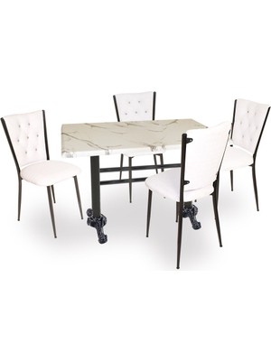 Dockers Çipa - Kapitoneli Mutfak Masa Takımı - 80X140 (Werzalit, Wermodin ve Allzalit Tabla) - Afyon Mermer - Beyaz