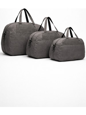 Kaff Gri 3'lü Set D Valiz Önü Cepli Ayarlanabilir Omuz Askılı El Seyahat Spor Çantası