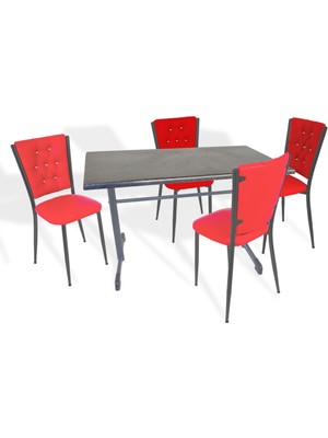 Dockers Halley - Kapitoneli Mutfak Masa Takımı - 80X120 (Werzalit, Wermodin Veya Allzalit Tabla) - Grey Marble-Kırmızı