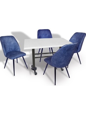 Dockers Çipa - Nilüfer Mutfak Masa Takımı - 70X120 (Werzalit, Wermodin ve Allzalit Tabla) - Beyaz - Mavi