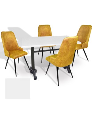 Dockers Çipa - Çırağan Mutfak Masa Takımı - 70X120 (Werzalit, Wermodin ve Allzalit Tabla) - (Beyaz - Sarı)