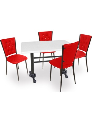 Dockers Çipa - Kapitoneli Mutfak Masa Takımı - 80X120 (Werzalit, Wermodin ve Allzalit Tabla) - Beyaz - Kırmızı