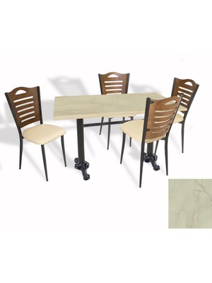 Dockers Çipa Döküm Ayak - Papelli Sandalye Mutfak Masa Takımı (Werzalit, Wermodin ve Allzalit Tabla) - Golden Marble- Krem - 70X120