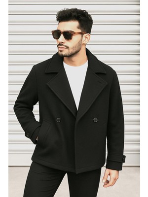 Delpino Erkek Oversize Kruvaze Kaşe Kaban