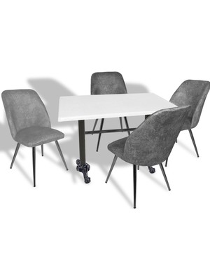 Dockers Çipa - Nilüfer Mutfak Masa Takımı - 80X120 (Werzalit, Wermodin ve Allzalit Tabla) - Beyaz - Füme