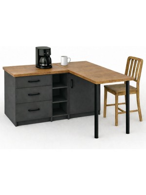 T Designo Nara Mutfak Adası -L Mutfak Adası -3 Çekmeceli 1 Kapaklı - Çok Amaçlı Dolap - Alt Modül - Kiler -130 cm