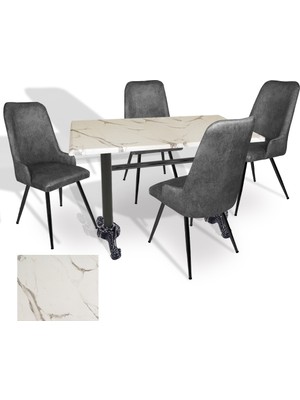 Dockers Çipa - Çırağan Mutfak Masa Takımı - 80X120 (Werzalit, Wermodin ve Allzalit Tabla) - (Afyon Mermer - Füme)