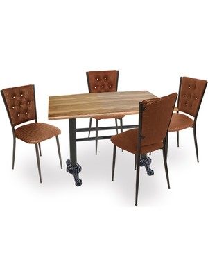 Dockers Çipa - Kapitoneli Mutfak Masa Takımı - 70X120 (Werzalit, Wermodin ve Allzalit Tabla) - Indiana Wood - Kahve