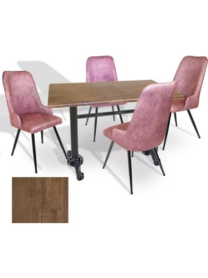 Dockers Çipa - Çırağan Mutfak Masa Takımı - 80X120 (Werzalit, Wermodin ve Allzalit Tabla) - (Rustic Dark - Pembe)