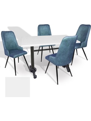 Dockers Çipa - Çırağan Mutfak Masa Takımı - 80X140 (Werzalit, Wermodin ve Allzalit Tabla) - (Beyaz - Mavi)