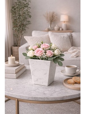 Kuvars Mermer Dekoratif Çiçek Vazosu