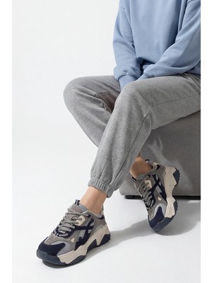 Marjin Kadın Yüksek Taban Sneaker Bağcıklı Spor Ayakkabı Edisa Lacivert