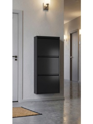 Üçlü Metal Ayakkabılık Premium Siyah