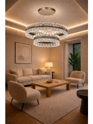 Bohem Aydınlatma Kristal Cam 30X50 Modern 3 Renk LED Kumandalı Avize