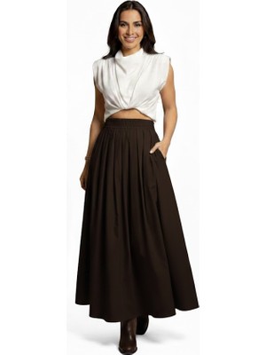 Salome Butik Kadın Piliseli Maxi Boy Poplin Etek