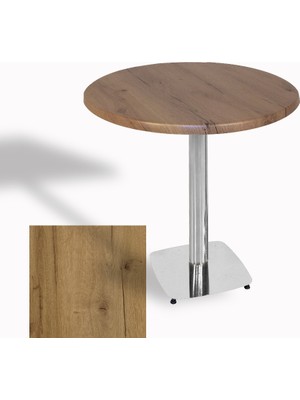 Dockers Tokyo Yuvarlak Masa (Kromnikel) Çap 90CM - (Werzalit, Wermodin ve Allzalit Tabla) - Canyon Palace Oak