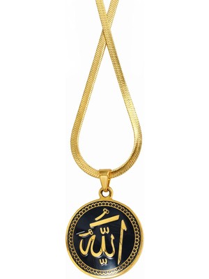 Vipfoni Allah Yazılı Italyan Zincirli Yuvarlak Çelik Kolye