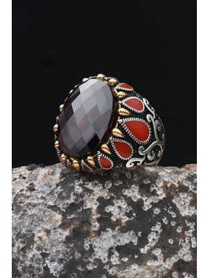 Prestige Kırmızı Zirkon Taşlı Erkek Yüzüğü Zirkon Taş Süslemeli 925 Ayar Gümüş 902528