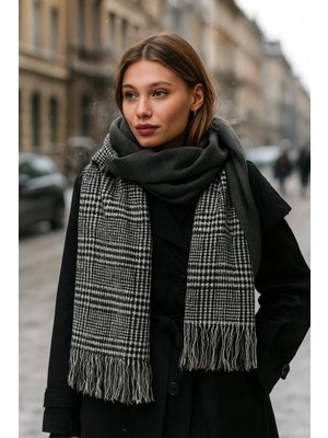 Yake Store  Kışlık Trend Antrasit Ekose Desenli Atkı - Şıklık ve Sıcaklık Için Tasarlandı SAL1212 - 2