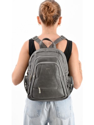 Mega Çanta Lizbon/yumuşak Deri Çok Bölmeli Kadın Sırt Çantası