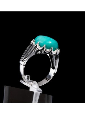 Yıldırım Turkuaz Tonlu Doğal Taşlı Klasik Form 925 Ayar Gümüş Yüzük