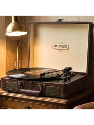 Midex Mtx-101CR Nostaljik Retro Pikap Plak Çalar (Şarjlı Bluetooth Aux Hoparlörlü 3 Devir) İğne Dahil
