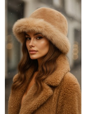 Yake Store  Bordo Kalın Peluş Kalpak Şapka Bere - Sıcak Tutan Şık Dış Mekan Soğuktan Koruma SPK1143 - Camel