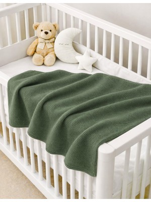 Organickid Cosy Bebek Yeşil Kalın Triko Battaniye 90X100