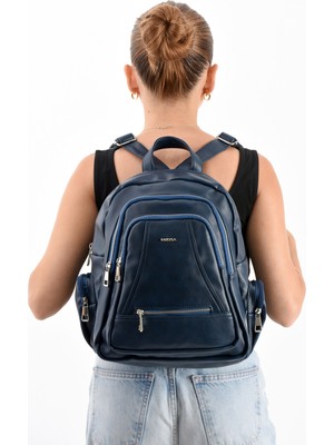 Mega Çanta Lizbon/yumuşak Deri Çok Bölmeli Kadın Sırt Çantası