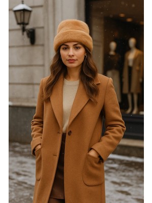 Yake Store  Kadın Siyah Yünlü Peluşlu Bere BERE1146 - Camel