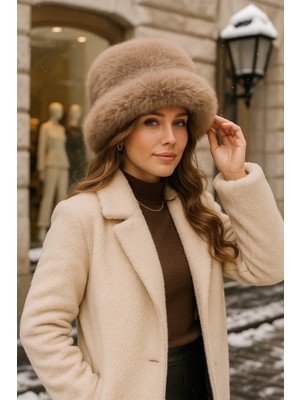 Yake Store  Peluş Ayarlanabilir Vizon Bucket Kalpak Şapka-Bere SPK1142 - Vizon