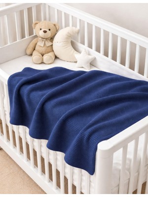 Organickid Cosy Bebek Lacivert Kalın Triko Battaniye 90X100