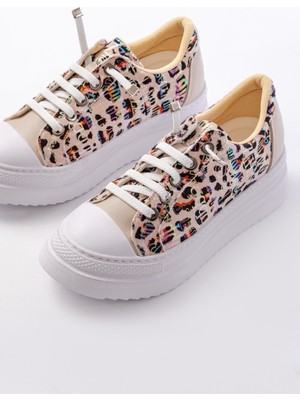Kız Çocuk Leoparlı Desenli Lastikli Sneaker