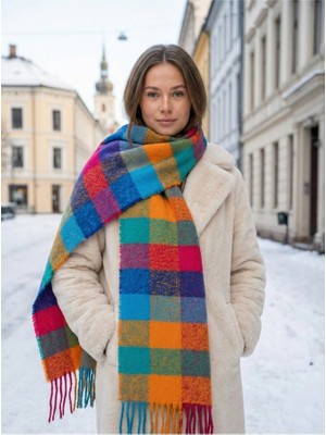 Yake Store  Yumuşak Dokulu Beyaz Püsküllü Kalın Şal - Sıcak Tutan Çok Amaçlı Aksesuar, Günlük ve Özel ! SAL1257 - Turuncu