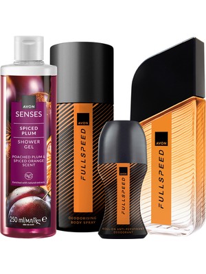 Avon Full Speed Erkek Parfüm ve Deodorant Seti - Su Meyveleri ve Misk Aromalı Duş Jeli, 75 ml EDT, Hediyelik Dörtlü Set