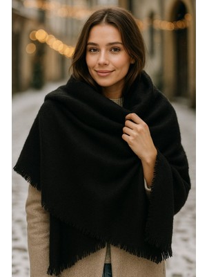 Yake Store  Siyah Yumuşak Dokulu Kalın Şal 70X180CM SAL1206 - Siyah