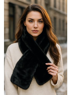 Yake Store  Ithal Sıcak Tutucu Yumuşak Pembe Peluş Atkı - Şık ve Konforlu Premium Boyunluk Aksesuarı BYN01-1 - Siyah