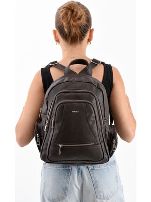 Mega Çanta Lizbon/yumuşak Deri Çok Bölmeli Kadın Sırt Çantası