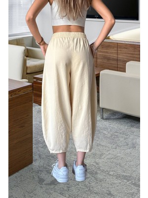 Nana & Mayka Moda Die&More Kadın Limon Sarı Şalvar Pantolon Salaş Dört Mevsim Rahat Pamuk Lastikli Bel Günlük Model Gabardin