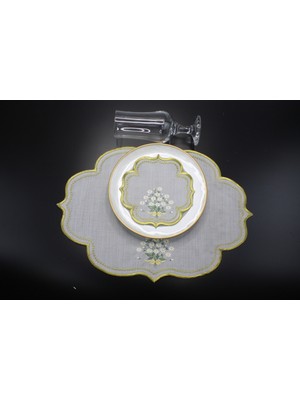 Nakışkonsept Papatya Desen Nakış Işlemeli 6 Kişilik 18 Parça Parça Amerikan Servis Takımı