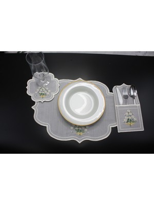 Nakışkonsept Papatya Desen Nakış Işlemeli 6 Kişilik 18 Parça Parça Amerikan Servis Takımı