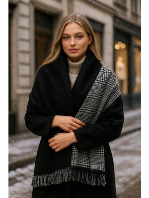Yake Store  Kışlık Trend Siyah Ekose Desenli Atkı - Şıklık ve Sıcaklık Için Tasarlandı SAL1212 - 7