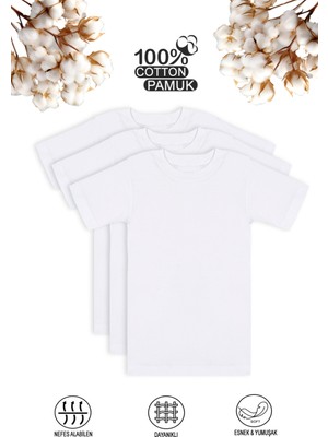 Özkan 0706 3'lü Paket Erkek Çocuk %100 Pamuklu Ribana Esnek Rahat Yarım Kol Kapalı Yaka Fanila T-Shirt