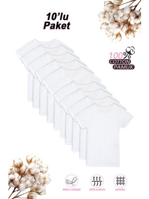 Özkan Underwear Özkan 42780 10'lu Paket Kız Çocuk Transferli %100 Pamuklu Ribana Esnek Rahat Kısa Kollu Fanila Atlet Tişört