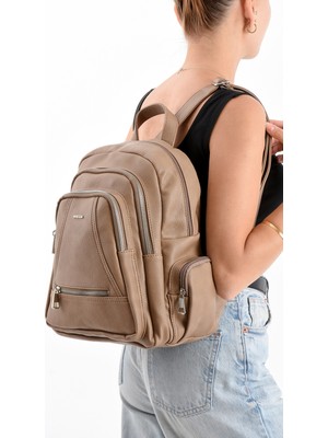 Mega Çanta Lizbon/yumuşak Deri Çok Bölmeli Kadın Sırt Çantası