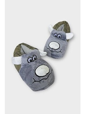 Liger Çocuk Gri Sevimli Köpek Figürlü Panduf Tekstil Materyal Erkek Çocuk İçin