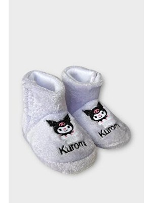 Liger Kuromi Nakış Detaylı Panduf Lila Erkek Çocuklar İçin Pofuduk Tekstil Malzeme